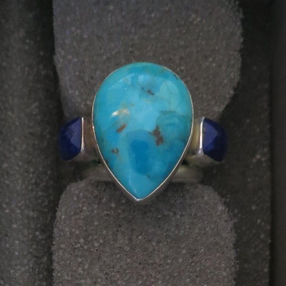 Jay King Mine Finds Genuine Turquoise-Lapis Lazuli Sterling Silver Teardrop Ring - Picture 2 of 6